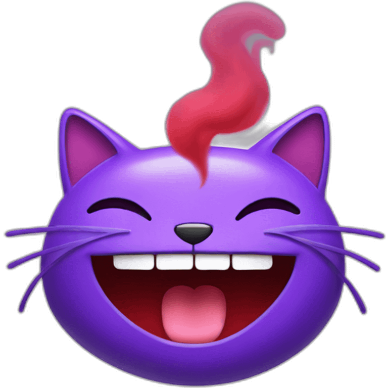 Purple smiling cat and red smoke coming out of mouth  emoji