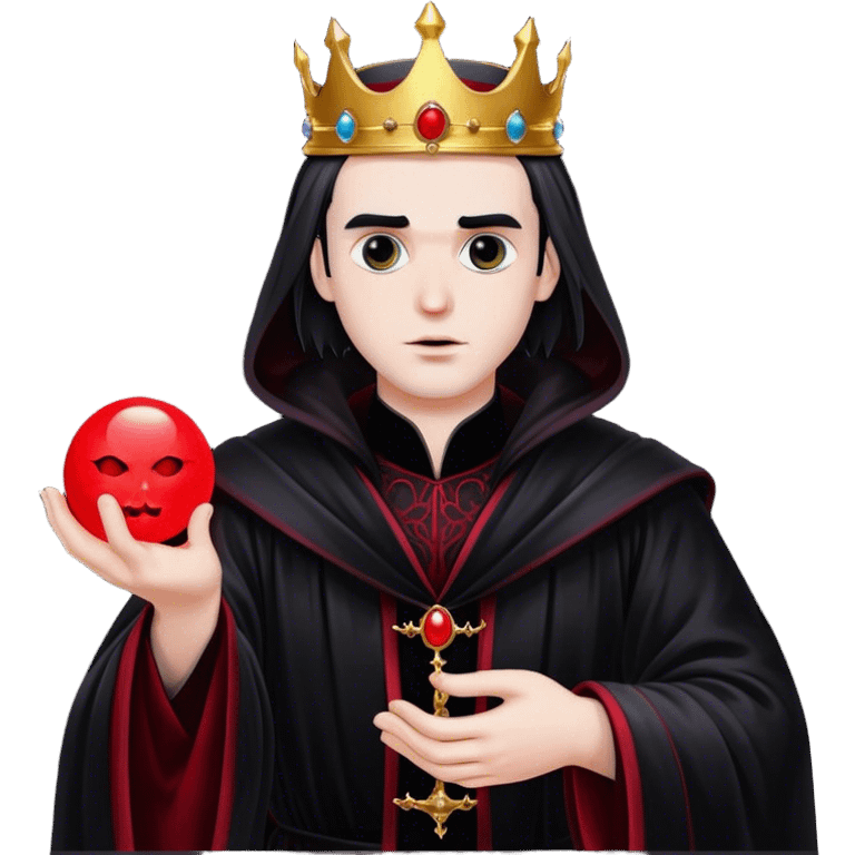 A gothic king in a black velvet robe, holding a glowing red orb emoji