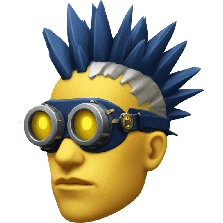 Navy blue Mohawk cyborg head with yellow steampunk goggles emoji