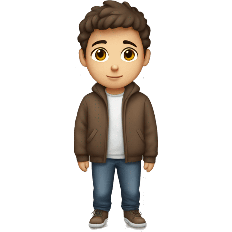 winter, christmas, young boy, short  brown hair, brown eyes, hispanic, sweater, full body, chubby emoji