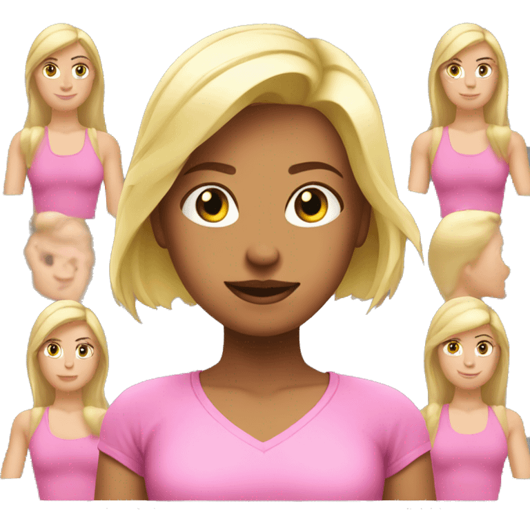 Blonde girl in pink top with muscles emoji