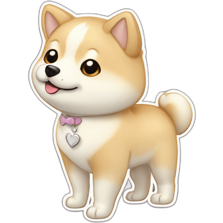 Cream Shiba Inu with silver heart name tag emoji