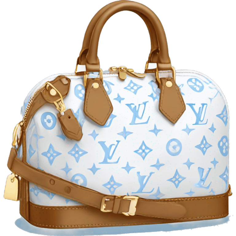 White Designer Louis Vuitton bag with baby blue monogram  emoji