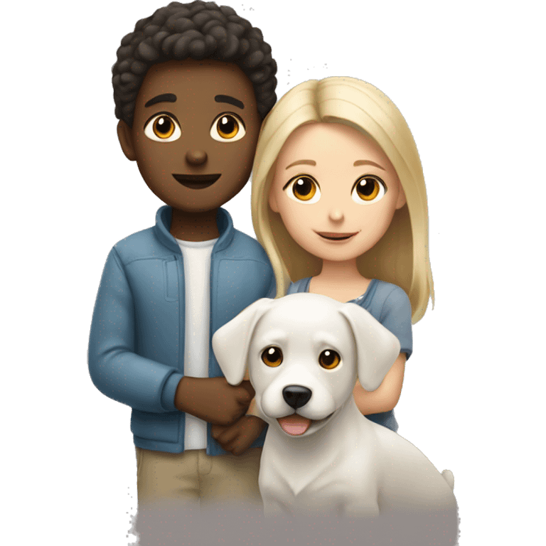 Boy and girl with small white dog  emoji