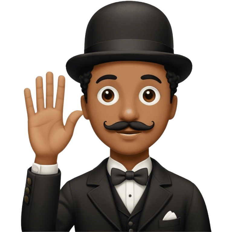 A black Jewish person with a Charlie Chaplin mustache and right hand up  emoji