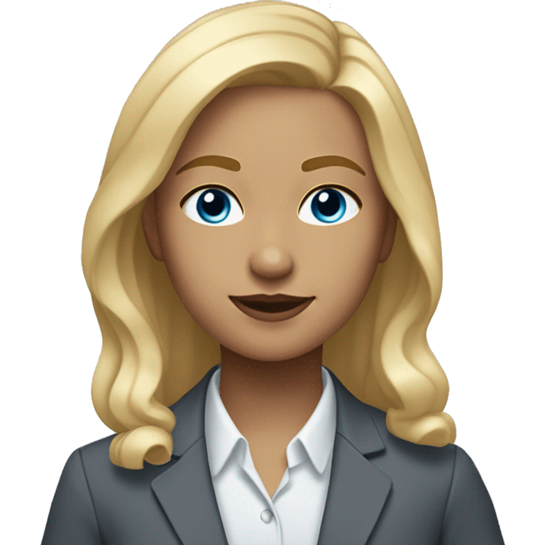  Girl with blonde Shoulder length hair, blueish gray eyes and suit with light skin emoji