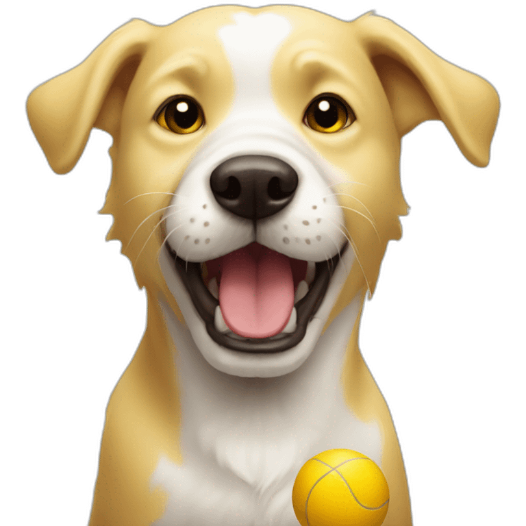 white dog biting yellow ball emoji