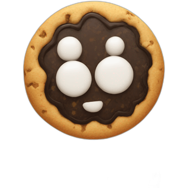 Un cookie avec des pepites blanche et une tete de noir emoji