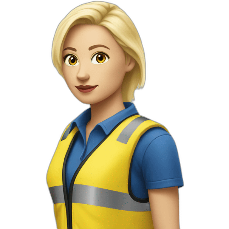 Ikea coworker blond woman blue stripes t-shirt and yellow security vest emoji