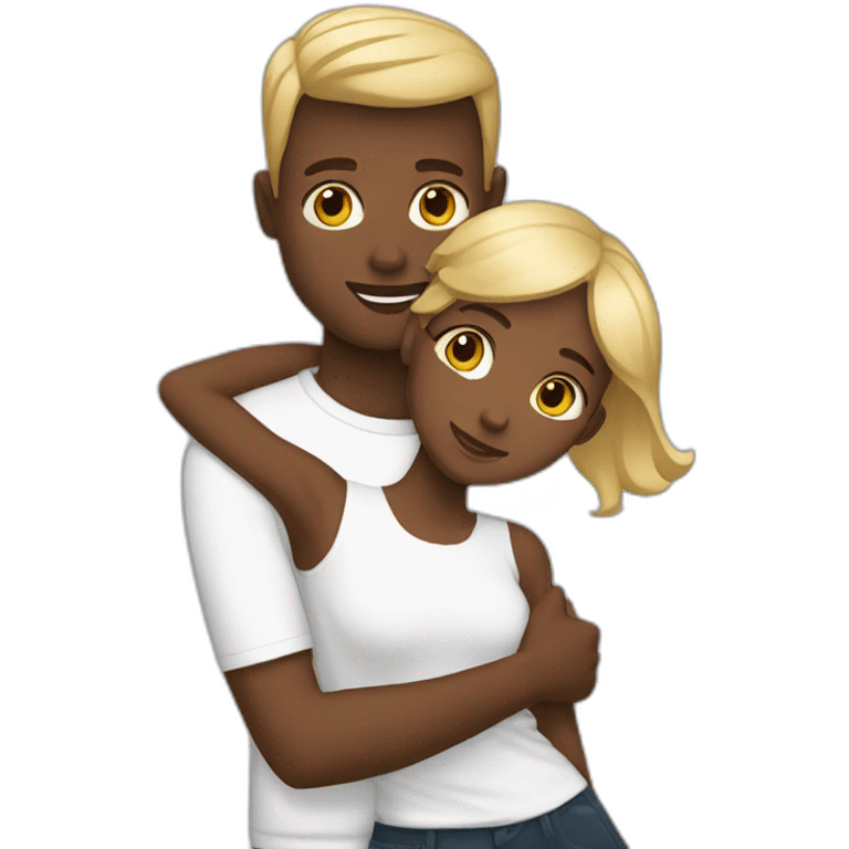 Blonde black girl hugging her husband whos black and has short brown hair emoji