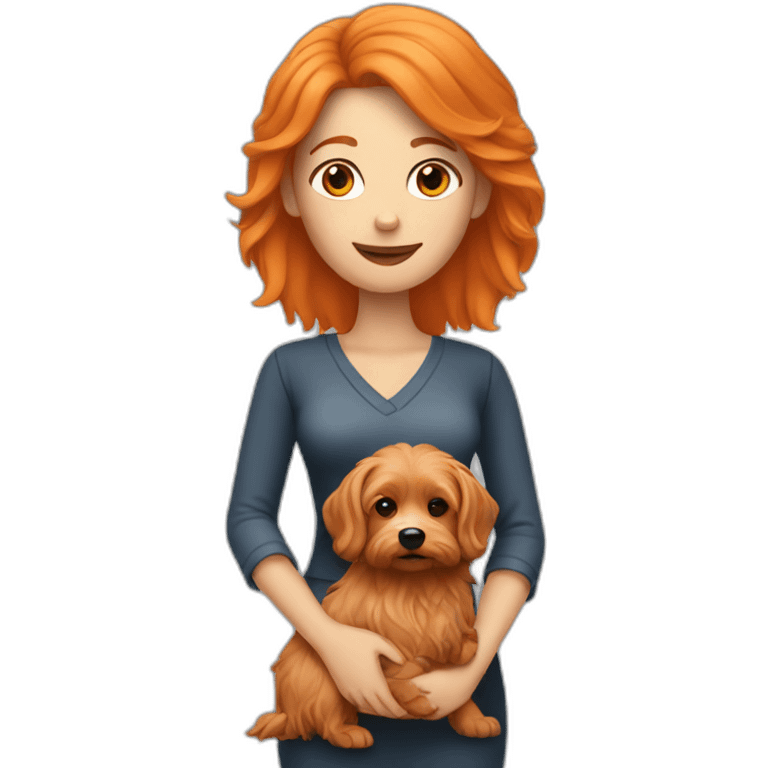 orange hair woman holding yorkshire dog emoji