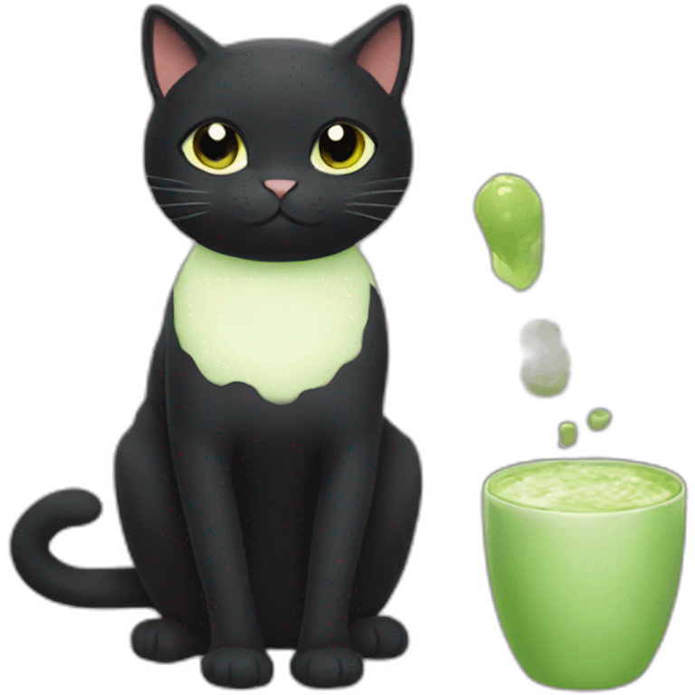 Black Cat drinks a matcha emoji