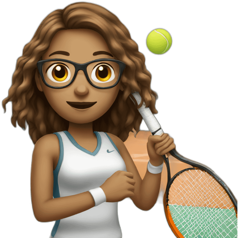 White skin long brown hair girl with eyeglasses playing tennis emoji