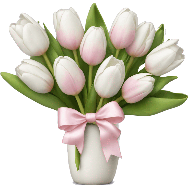 White tulips bouquet with light pink bow  emoji