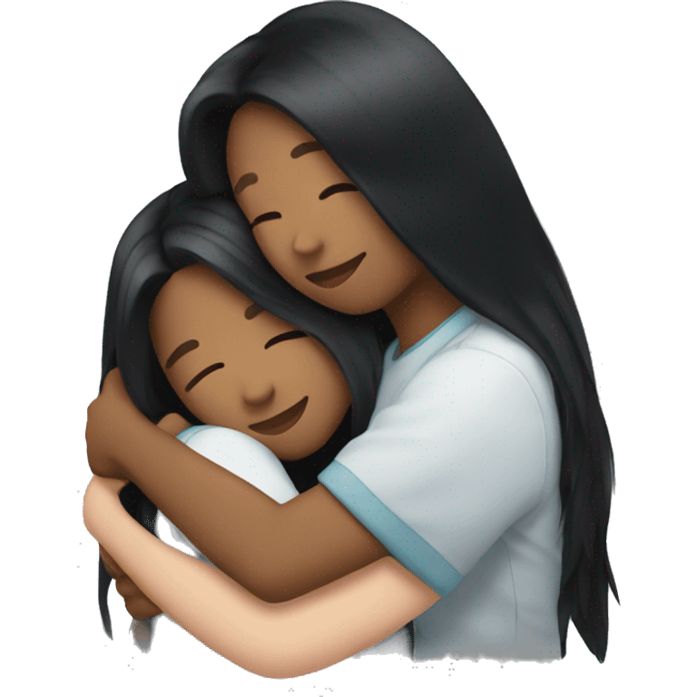 Lesbian with long black hair and white skin hugging her girlfriend from behind emoji