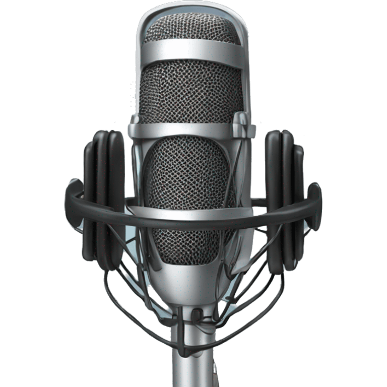 A studio condenser microphone with a headphone around emoji