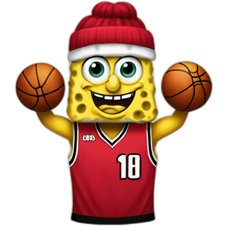 spongebob wearing red miami heat jersey holding basketball emoji