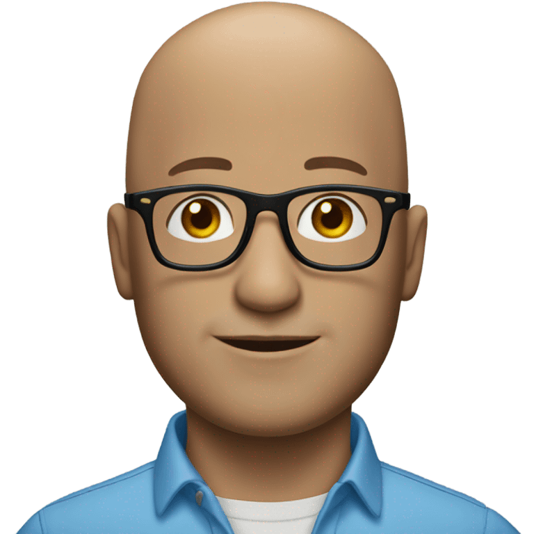 bald man in blue shirt black glasses emoji