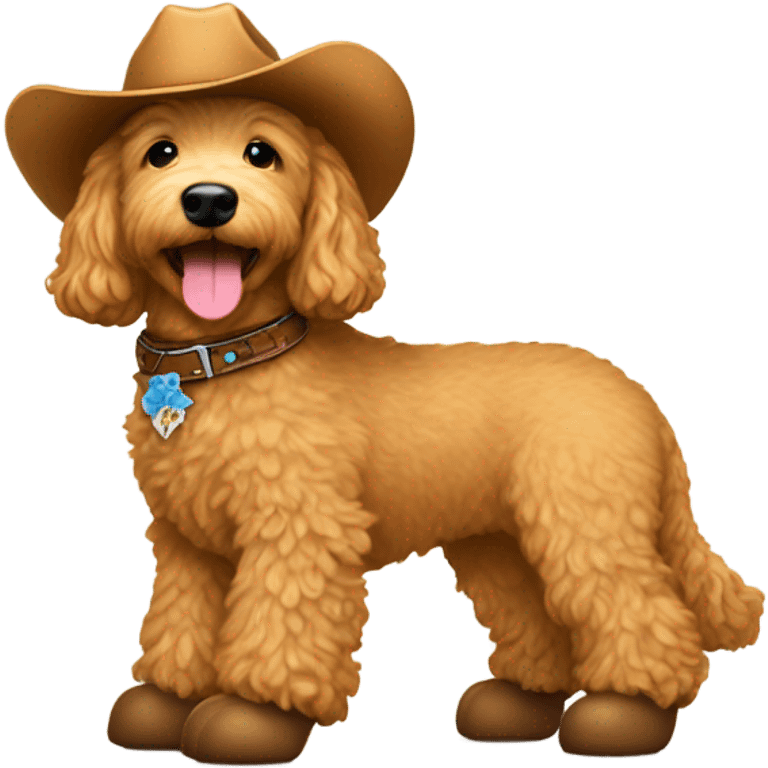 A golden doodle wearing cowgirl boots  emoji