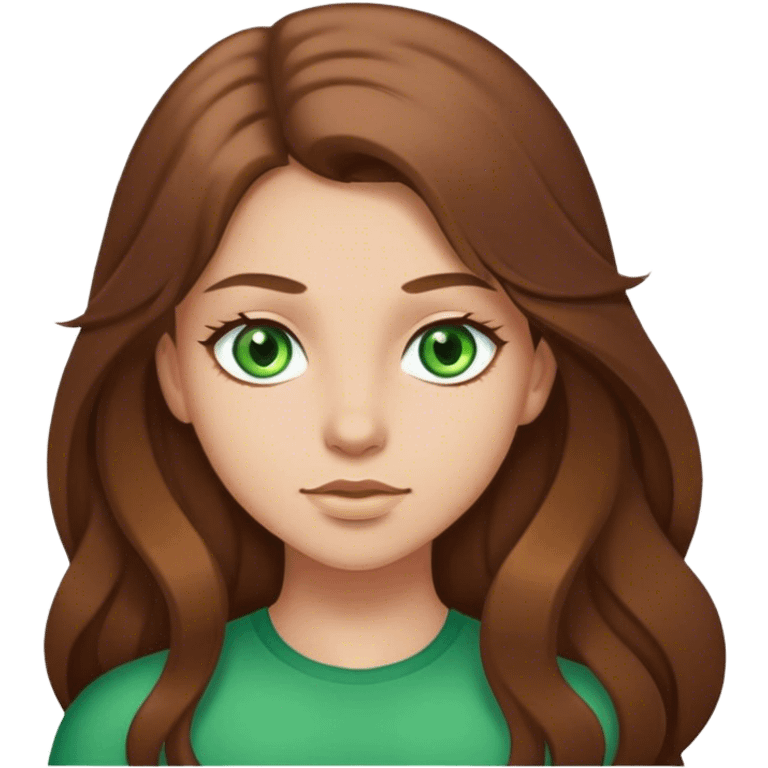 Girl with brown long hair, middle hair part, green eyes emoji