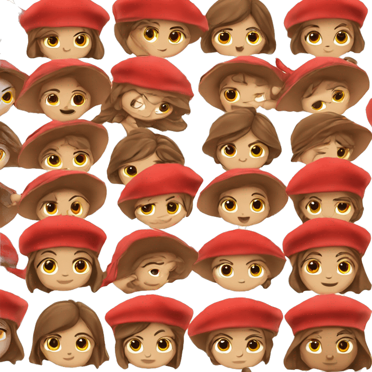 Girl with short brown hair a red pointy hat ￼ emoji