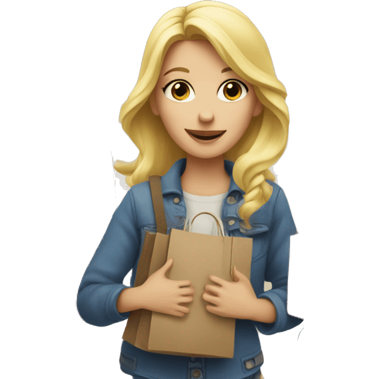 blonde girl holding lots of shopping bags emoji