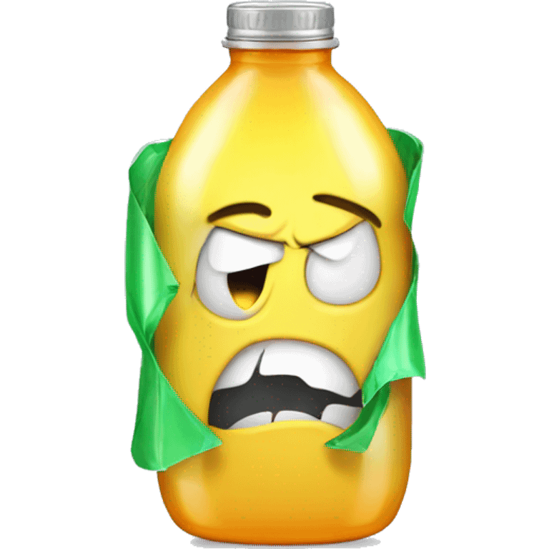 A broken plastic bottle with an evil expression on it emoji