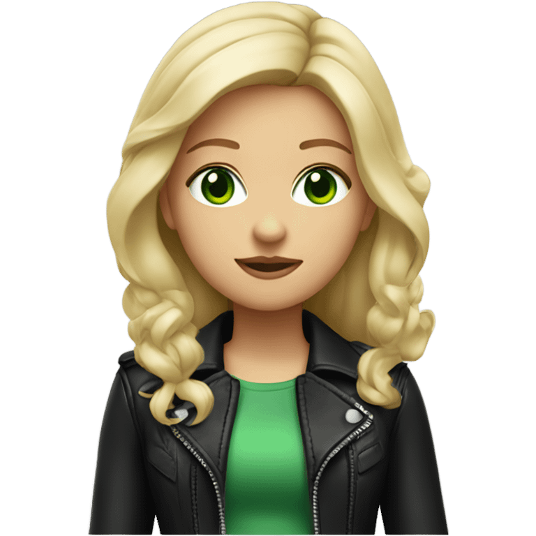 half blonde girl with black leather jacket + green eyes emoji