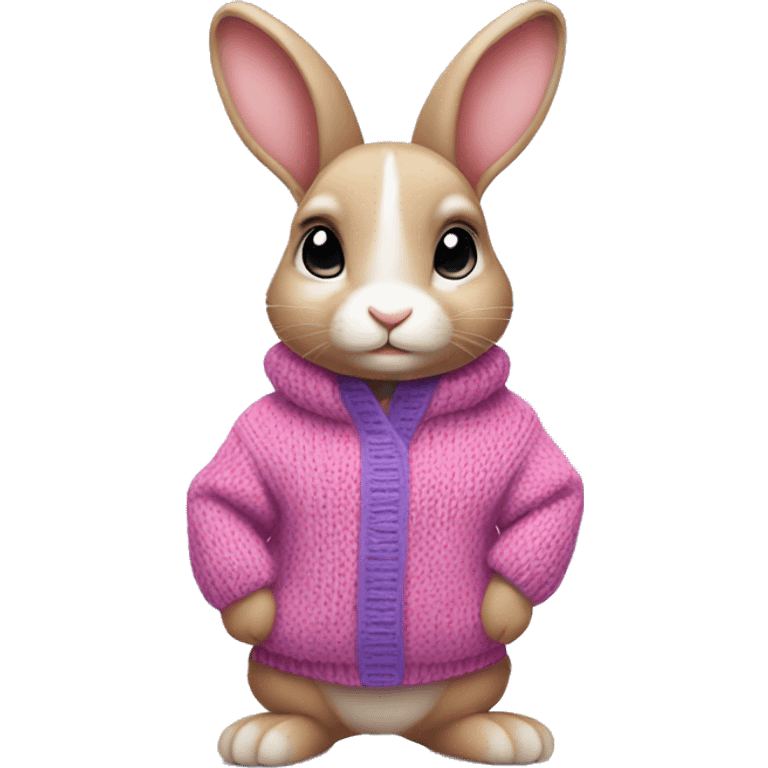 Baby rabbit wearing pink purple sweater emoji