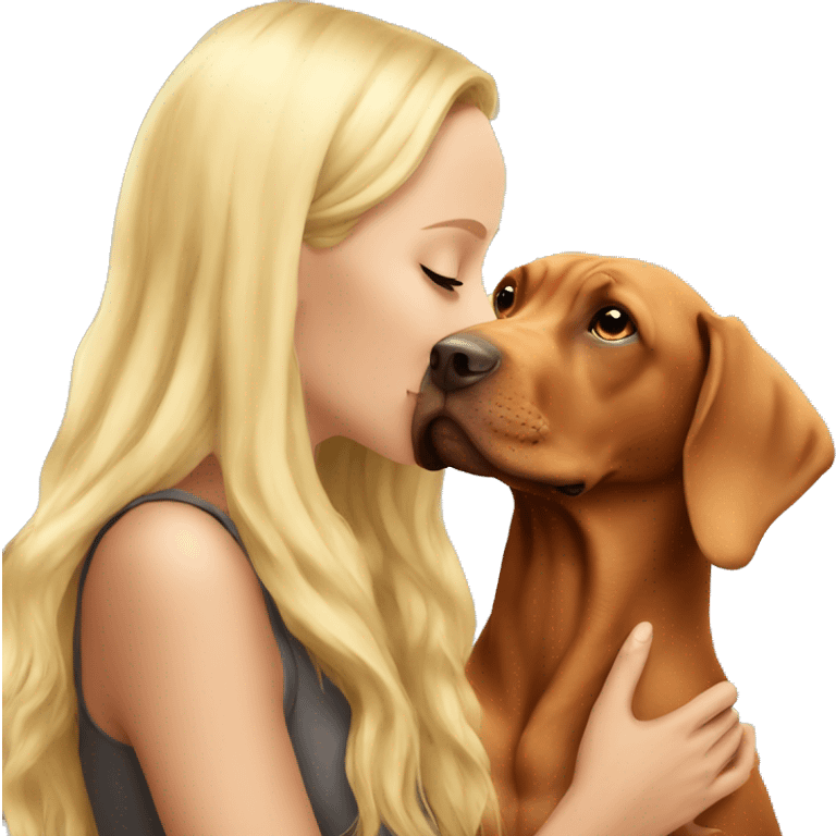 Pretty blonde girl kissing vizsla  emoji