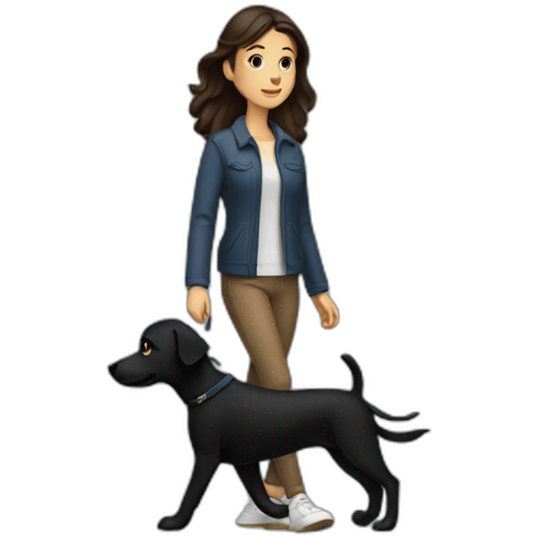 brunette walking a black dog emoji