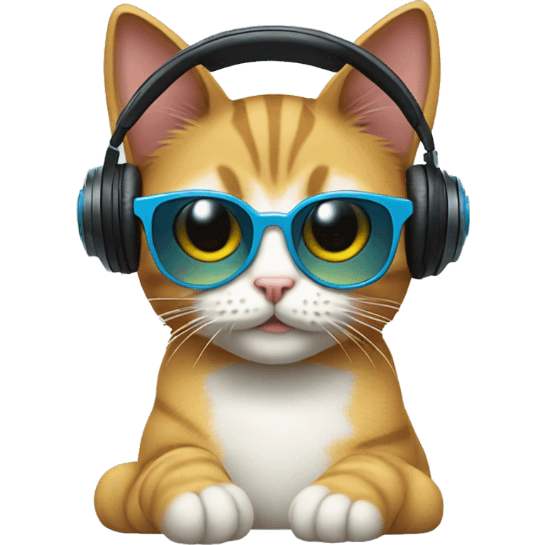 cat with cat ear headphones and sunglasse emoji