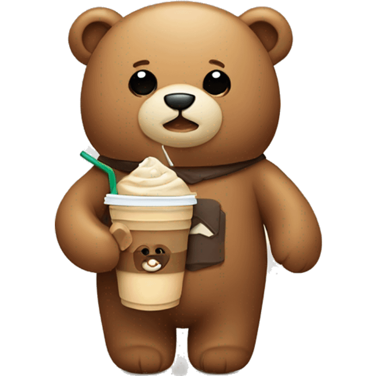 Teddy bear holding an iced coffee emoji