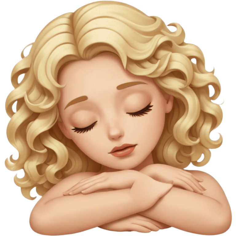 Luxury blonde model, brown eyes, wavy curls, falling asleep emoji