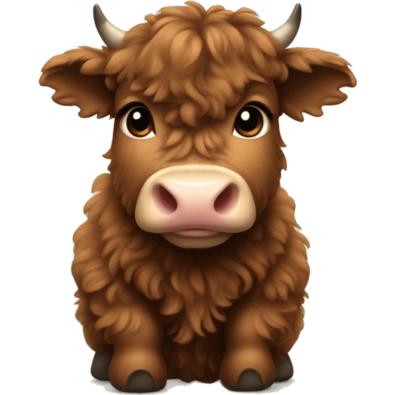 brown fluffy baby scottish cow with a small bow on head emoji