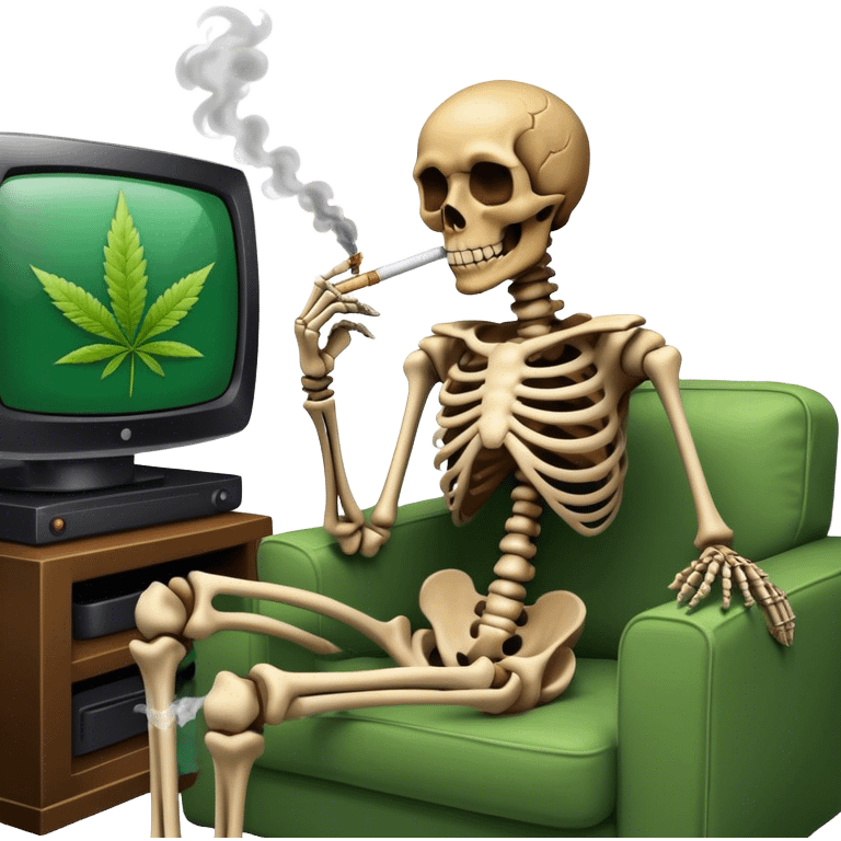 Skeleton watching tv while smoking weed emoji