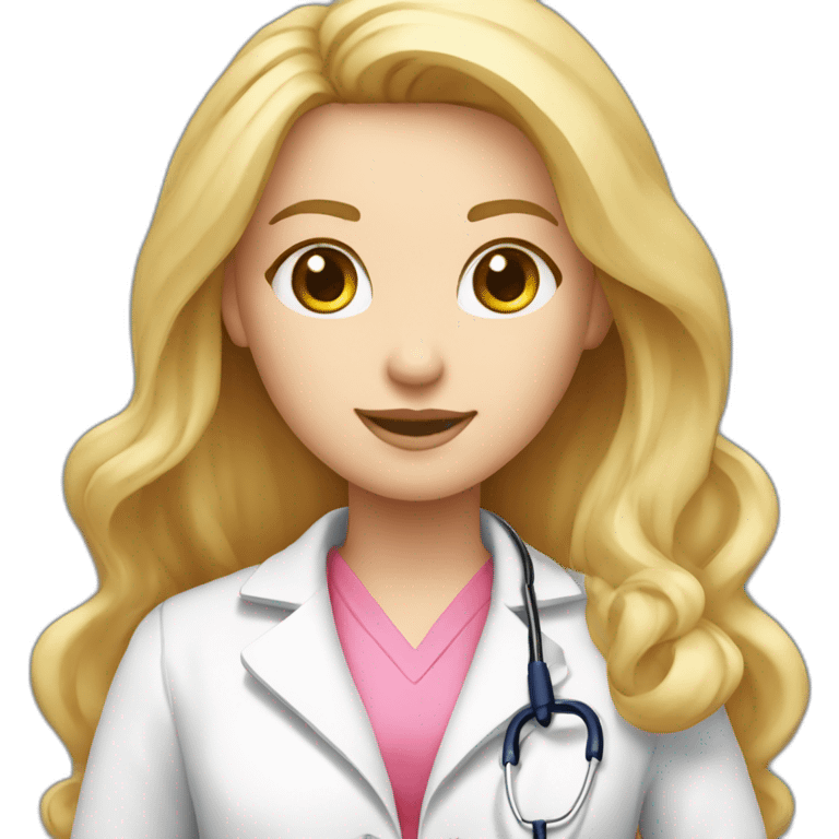 Long blonde hair doctor in pink undershirt white coat over pink stethoscope  emoji