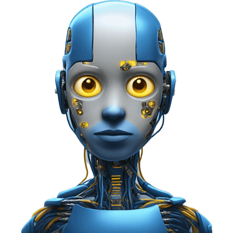 Blue cyborg with yellow eyes wires and circuits  emoji