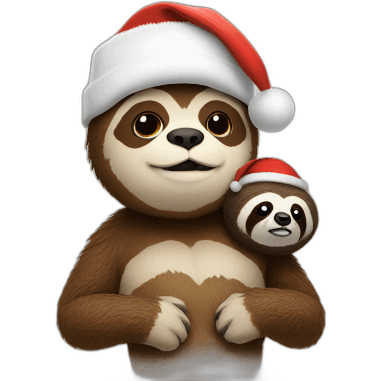 Santa with a sloth on his shoulder and the sloth has a baseball cap emoji