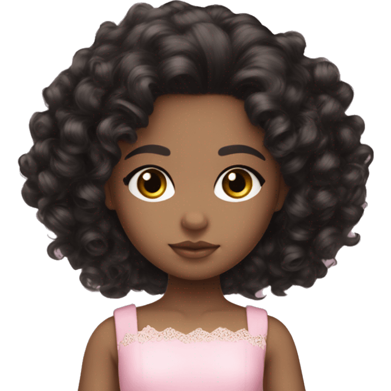 Medium brown doll eyes, black curly hair, feminine, pink,girl angelic beauty emoji