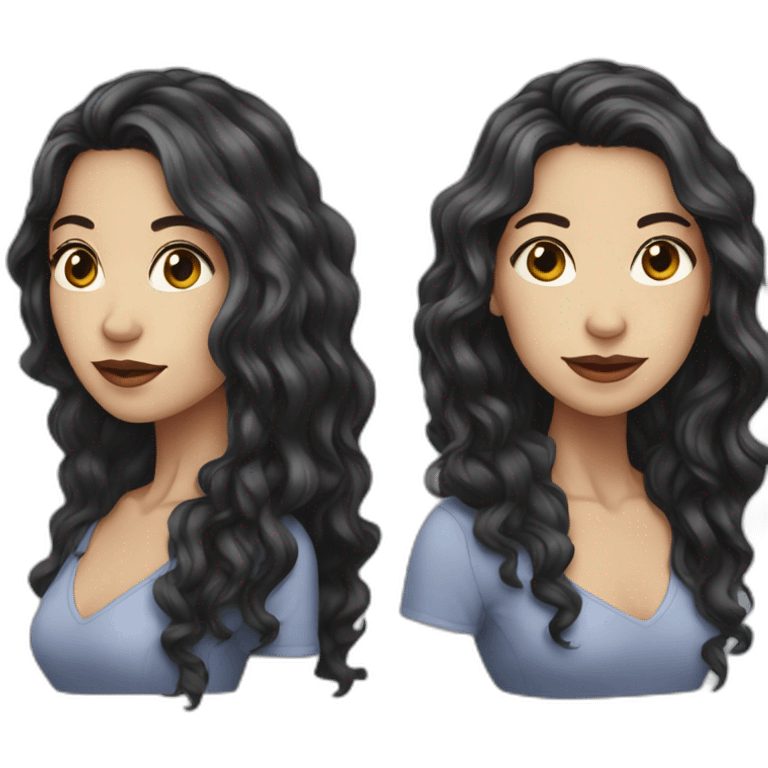 Woman with white skin, long dark hair, wavy hair emoji