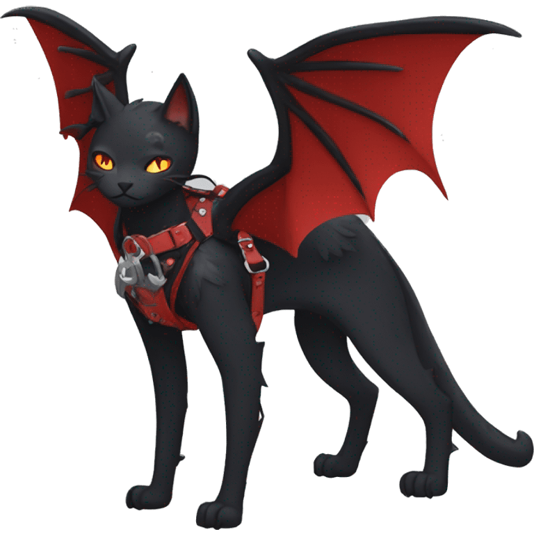 cool edgy black punk red ethereal fantasy nargacuga-bat-cat-Fakemon collar harness full body emoji