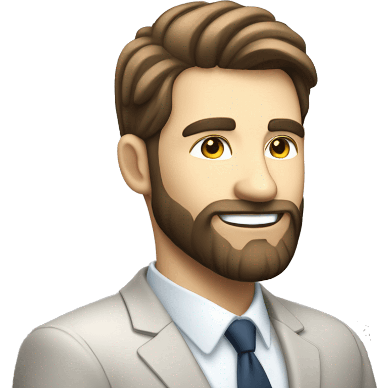 man stock trader, in suit, white skin, with beard, smile on face, dreaming on success   emoji