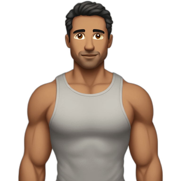 Latin man wearing tank top muscle up emoji