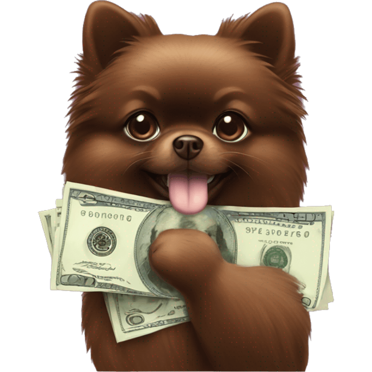 Chocolate Pomeranian with money  emoji