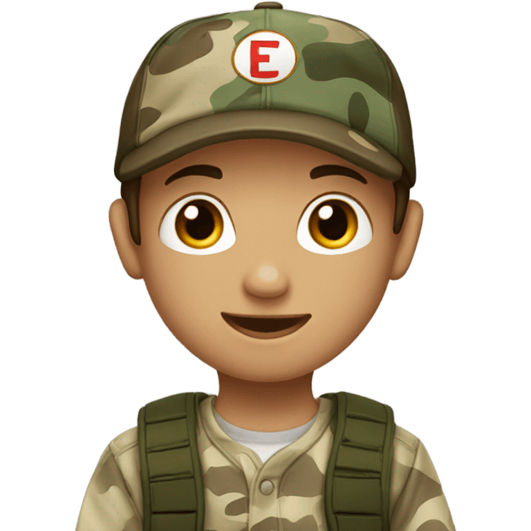 Boy with brown hair in a camo backwards baseball cap  emoji