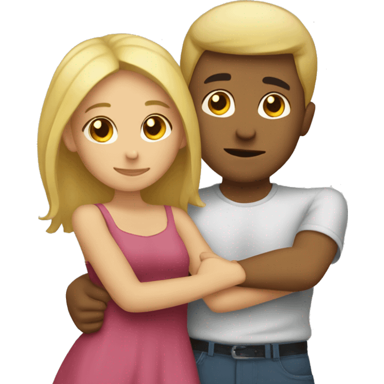 Blonde girl hugging Hispanic guy emoji