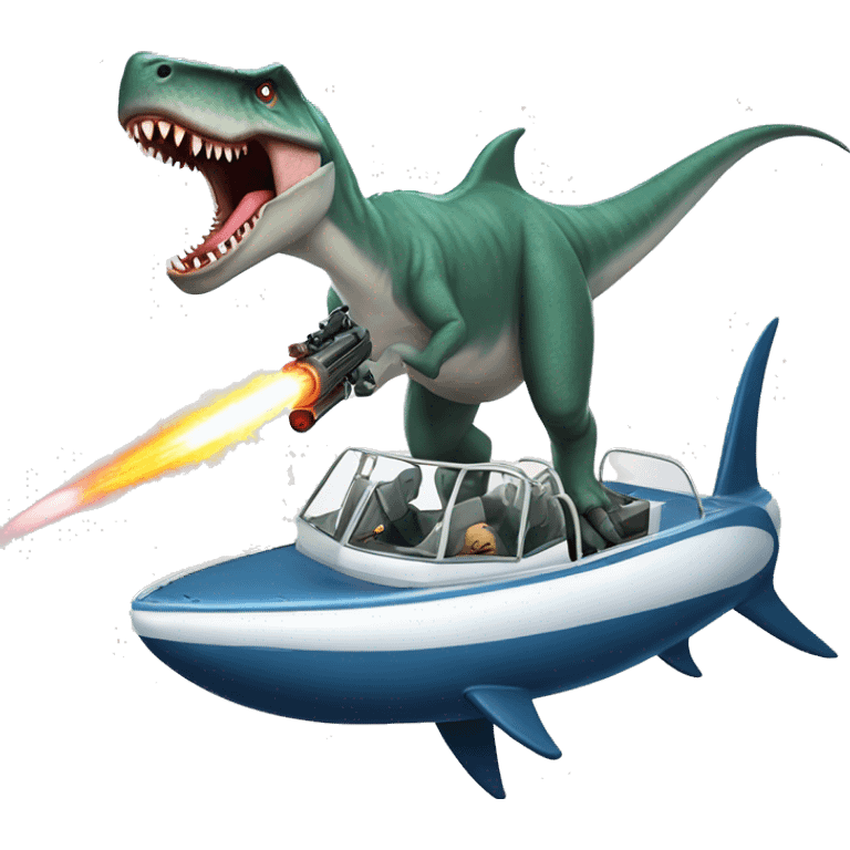 dinosaur riding a great white shark shooting laser guns emoji