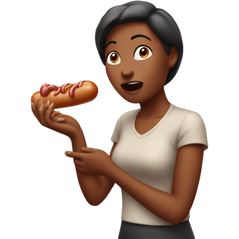 Woman eating sausage no hands emoji