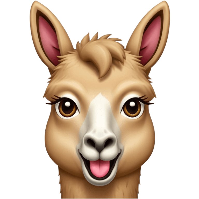 a llama with a surprising face, wide eyes open , long tongue sticking out emoji